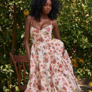 Mademoiselle Italian Rose Print Tulle Midi Dress
